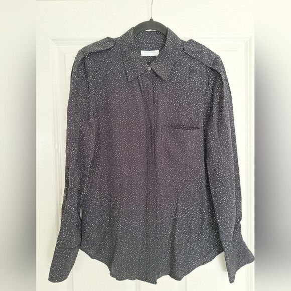 Equipment black with white dots  long sleeve blouse size M - Picture 1 of 6